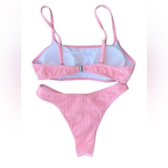 👙2 Swim Mod hot pink floral and baby pink ribbed bikini NWOT size small women 👙 - Picture 8 of 11
